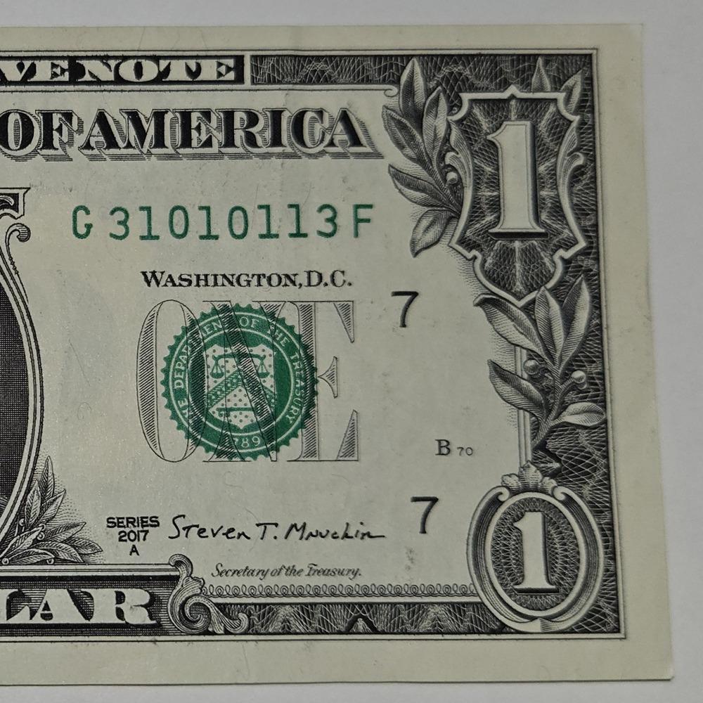 2017A One Dollar Bill Trinary Note G31010113F Chicago Federal Reserve (B293)